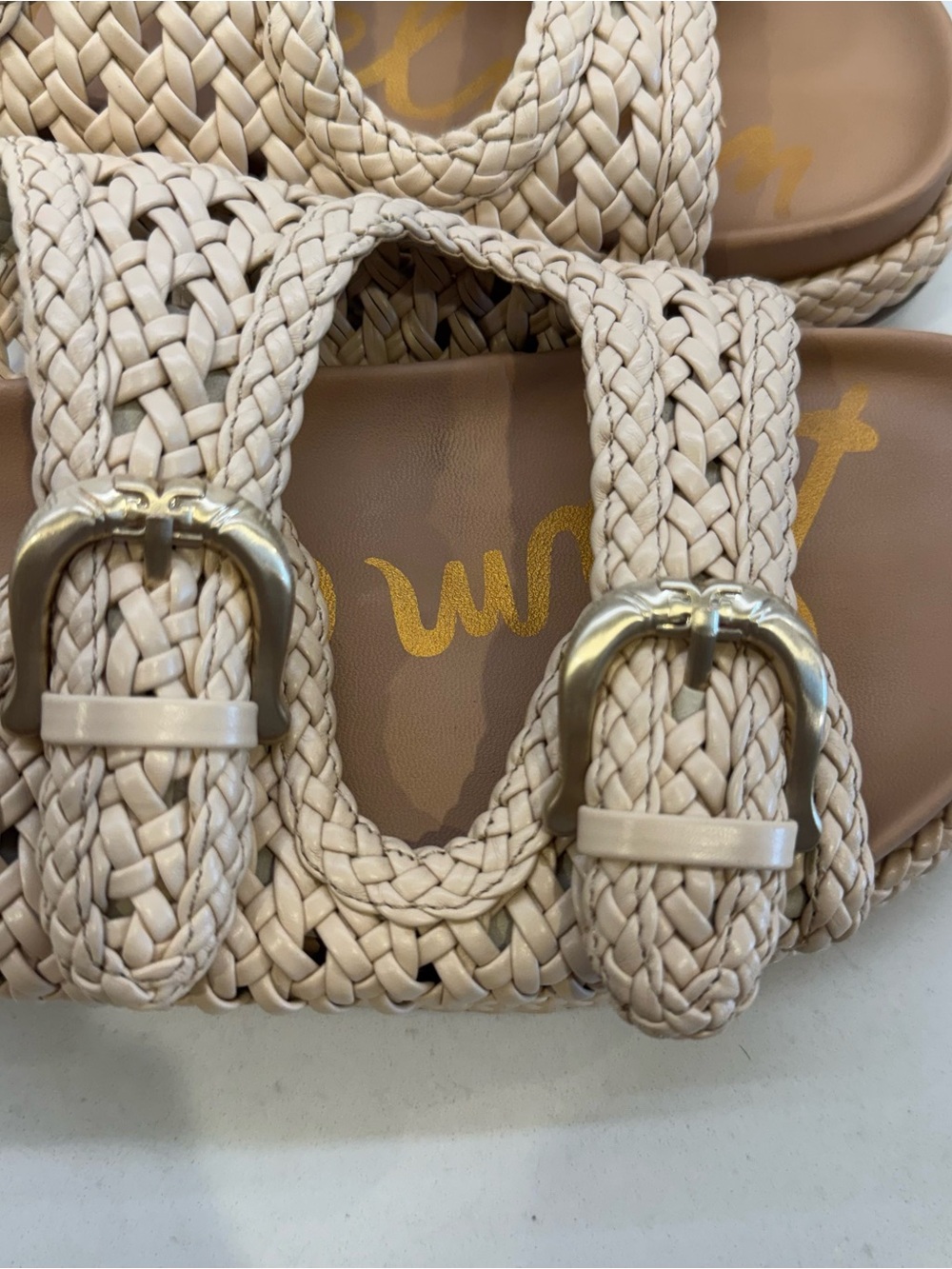 Sam Edelman Reid Woven Double Buckle Platform Slide Sandals Beige Size 8 - Picture 9 of 13